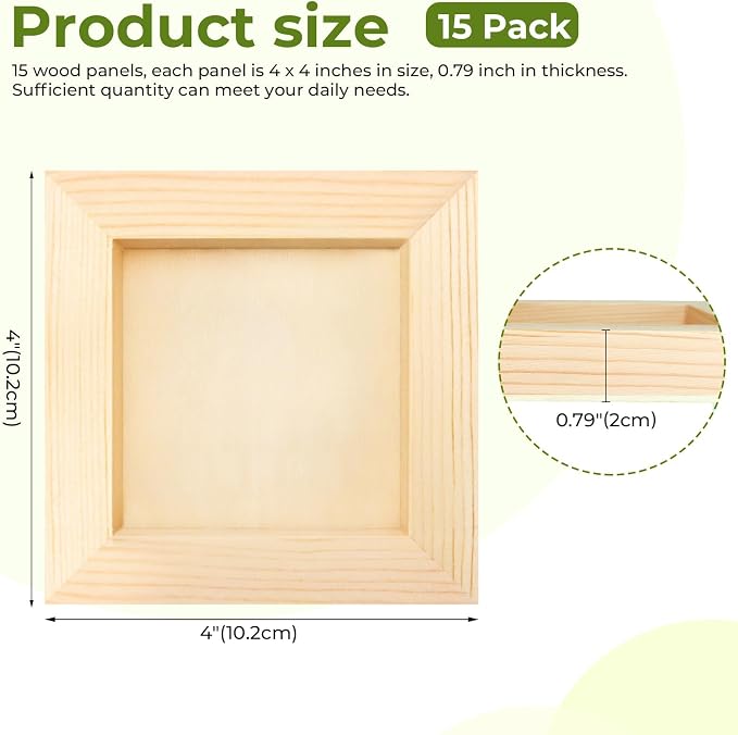 FSWCCK 15 Pack 4 x 4 inch Wood Panel Boards, Unfinished Wood Canvas Panels - Image 2