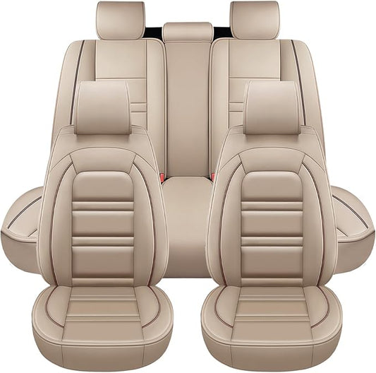 Seat Covers for JP Patriot 2009-2017 | 5-Seats Leather Seat Covers, Easy to Install Automotive Seat Covers Full Set (Full Set, Beige)