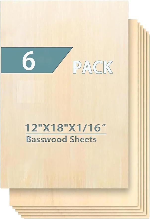 Cassny Unfinished Wood Pieces, 6 Pack Basswood Sheets18 x12 x 1/16, Basswood by Unknown
