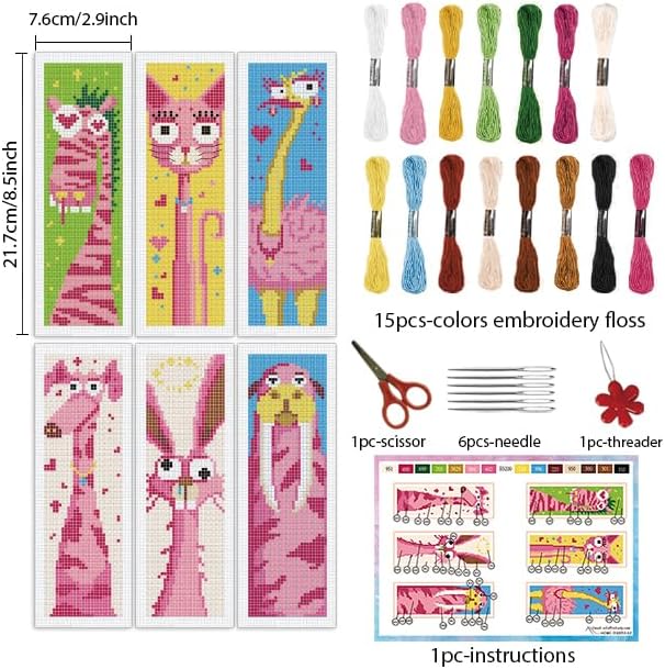 INFUNLY 6pcs Abstract Animal DIY Cross Stitch Bookmark Kits - Image 2