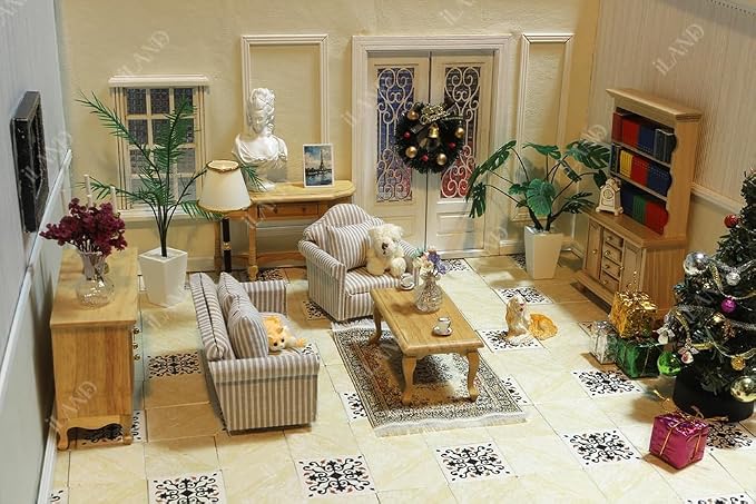 iLAND Miniature Wooden Dollhouse Furniture Set: Sofa, Coffee Table - Image 2