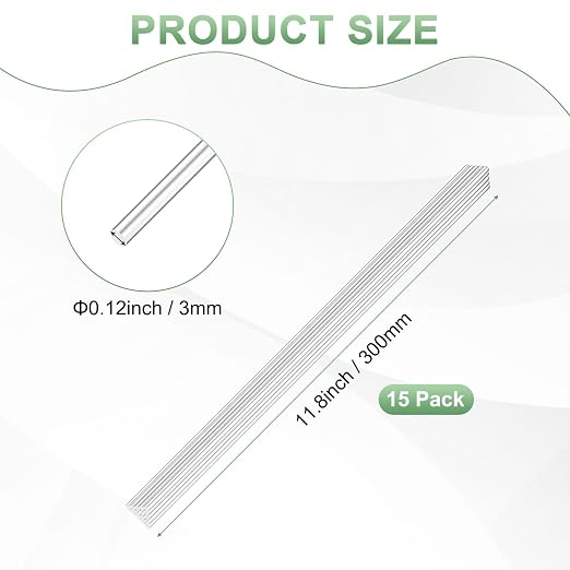 M METERXITY 15-Pack Acrylic Round Rods, 11.81 x 0.12 Inch/ 300 x 3 mm Clear - Image 3
