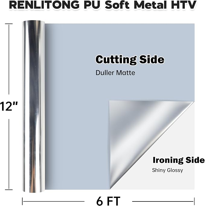 RENLITONG Soft Metal Heat Transfer Vinyl, Premium PU Material HTV Roll - Image 2