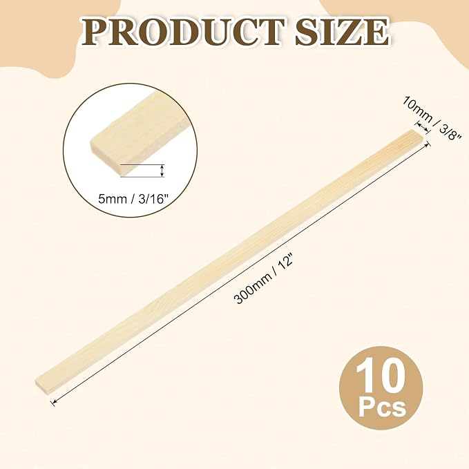 MECCANIXITY 10Pcs Wood Strips Slats, 3/16" x 3/8" x 12" Thin Wood Sticks Flat - Image 2