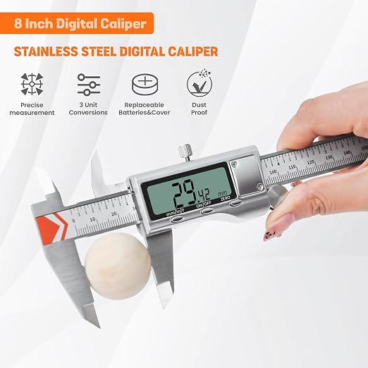 HARDELL 8" Digital Caliper, All-Metal Electronic Micrometer - Image 2