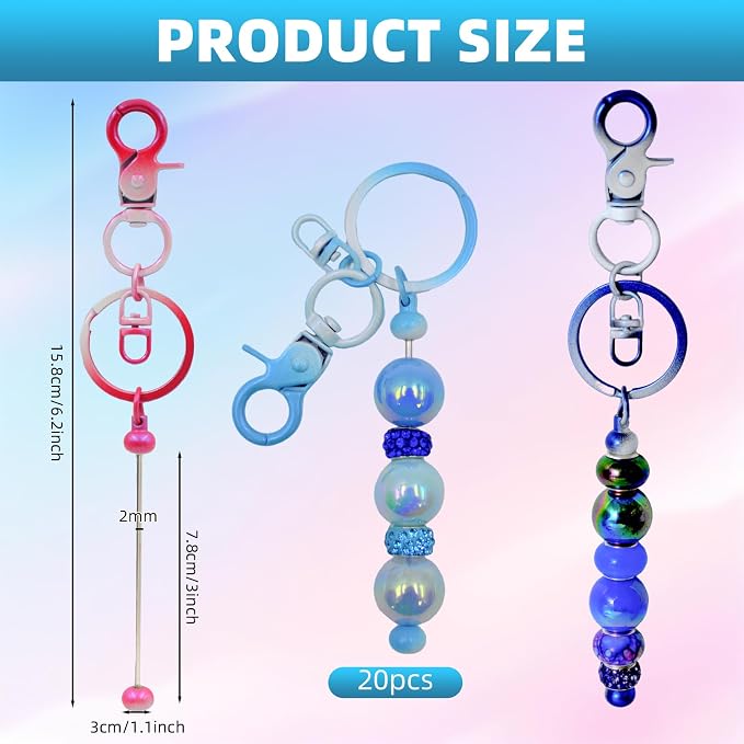 DNLEGULI 20 Pcs Beadable Keychains Bulk Kit – DIY Keychain Making Supplies - Image 2