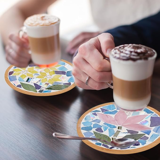 WEBEEDY DIY Mosaic Craft Kit 3 Sets Flower Mosaic Bamboo Coasters Kits - Image 6