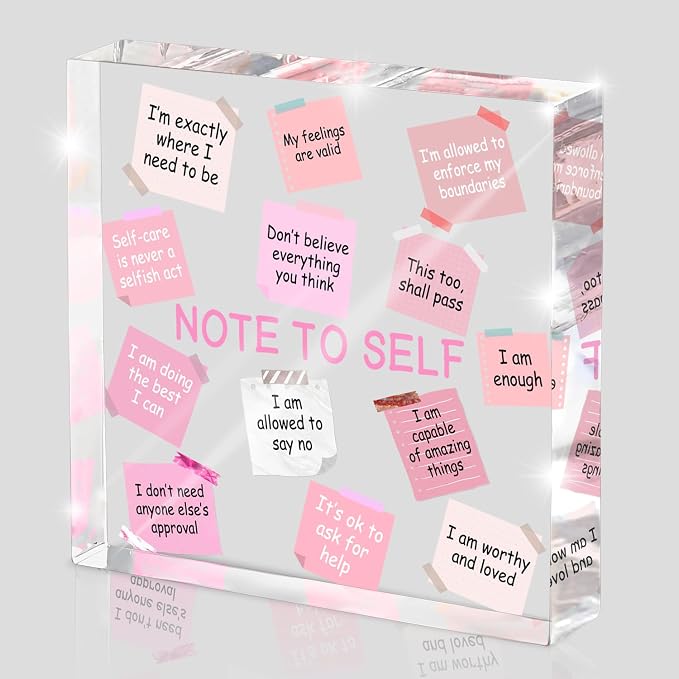 Female Desk Decor, 4x4 Inch Pink Acrylic, Motivational Quotes, Inspirational by MUZRUYOU