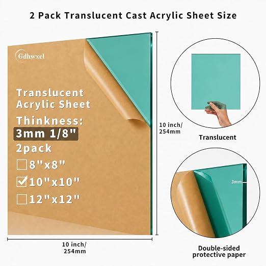 1/8 Thick 10 x 10 inch Translucent Acrylic Sheets - Image 2