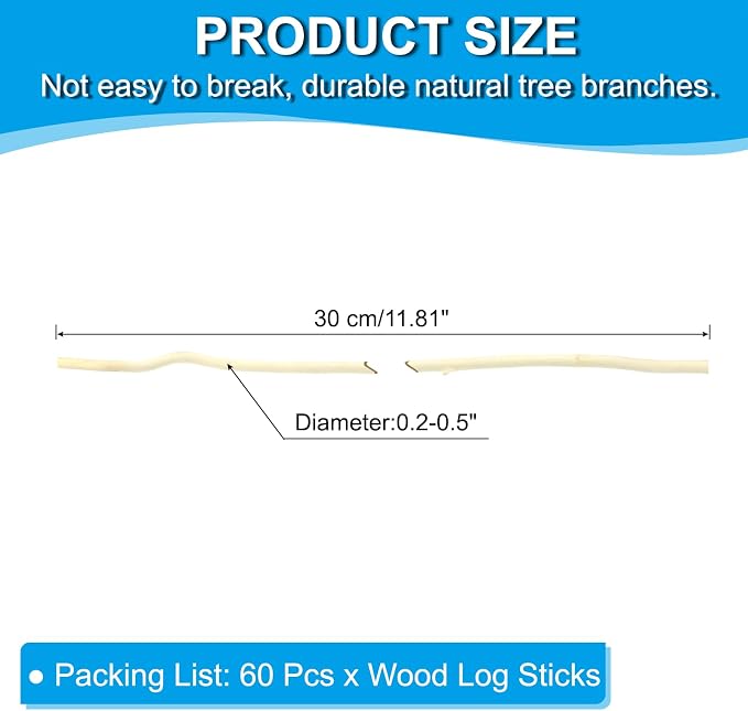 PATIKIL 60 Pcs / 30cm Wood Log Sticks, 0.2-0.5inch in Diameter Natural Driftwood - Image 2