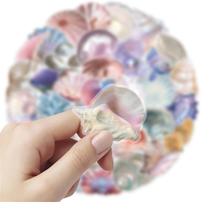 50 Pieces Sea Shell Themed Transparent Stickers - Image 8