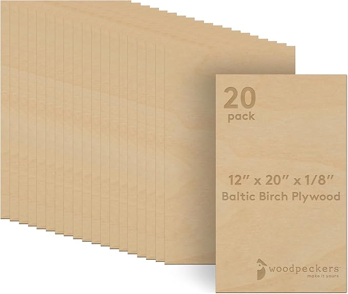 3 mm Baltic Birch Plywood 1/8 x 12 x 20 Inch, Box of 20 B/BB Grade Craft Wood by Woodpeckers