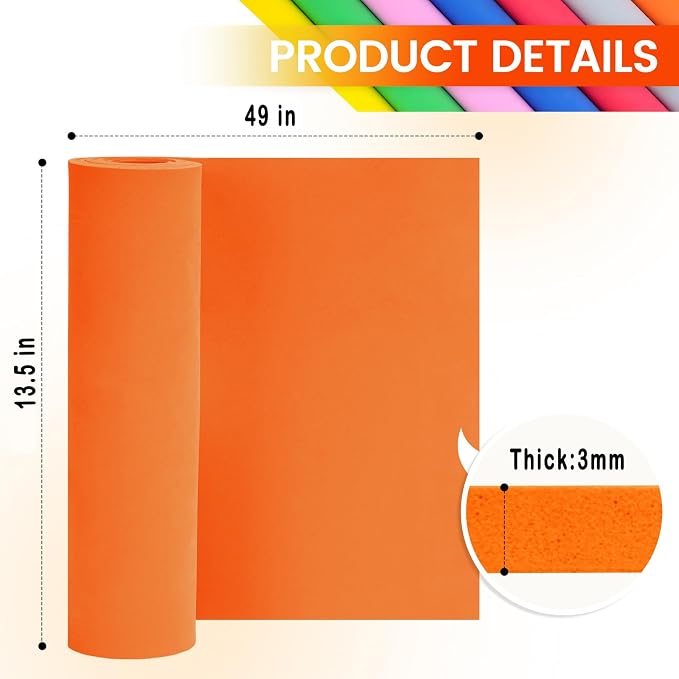 Do²ping Orange Eva Foam Sheets Roll, 3mm EVA Craft Foam 49''x13.5'' High - Image 3
