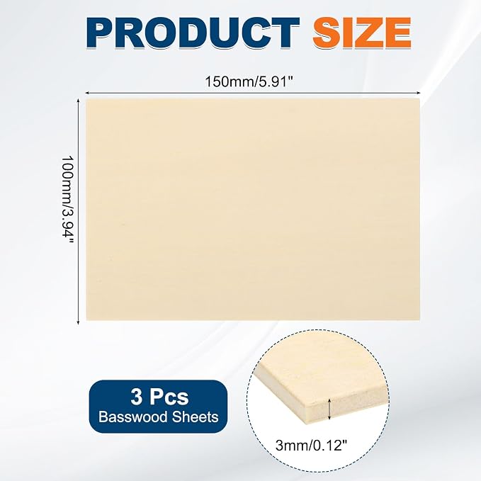 MECCANIXITY 3pcs Basswood Sheets 6 x 4 x 1/8 Inch Unfinished Wood Boards Plywood - Image 2