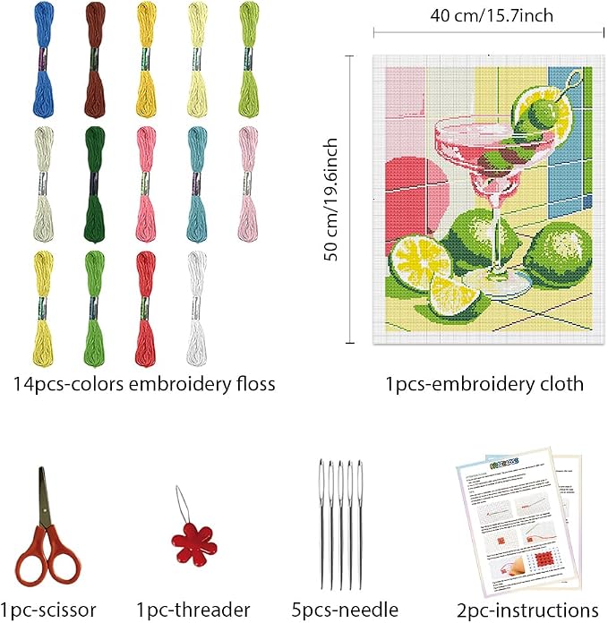 FREEBLOSS 11CT Cocktail Stamped Cross Stitch Kits Full Embroidery Kits - Image 2