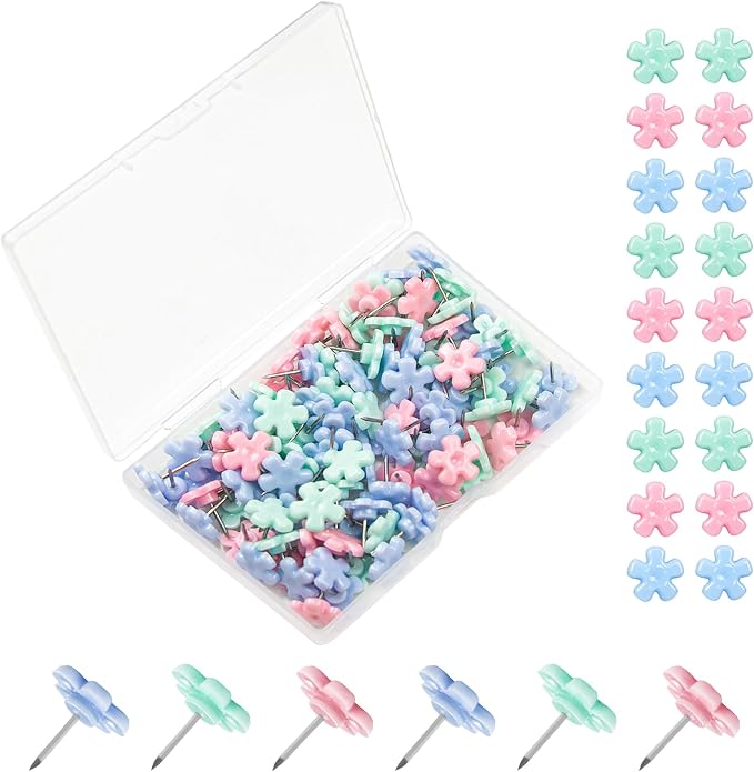 ELANE 100 Pcs Flower Thumb Tacks by ELANE
