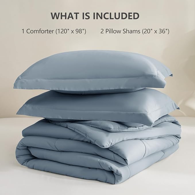 CozyLux Oversized King Comforter Set, 3 Pieces Grayish Blue 120x98 Box Stitched - Image 6