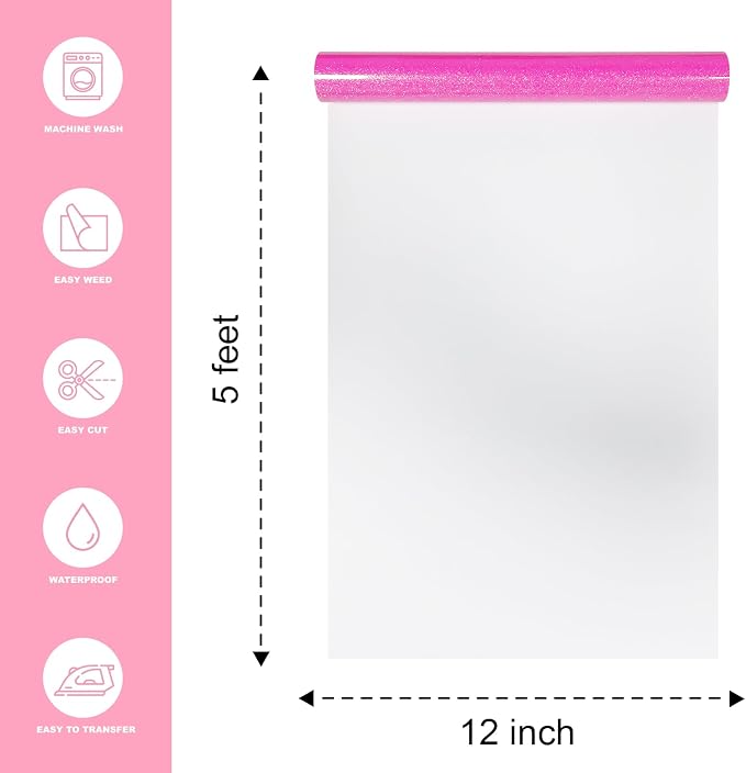 Neon Pink Glitter Heat Transfer Vinyl 12" x 5 ft HTV - Image 2