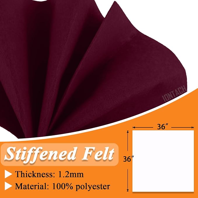 IONTACH 36" X 36" Burgundy Stiff Felt Fabric 1.2mm Thick | Felt Sheet - Image 3