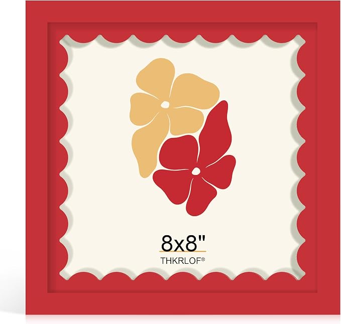 8x8 Picture Frame with Wavy Mat, Wooden Real Glass 8 x 8 Photo Frame by THKRLOF