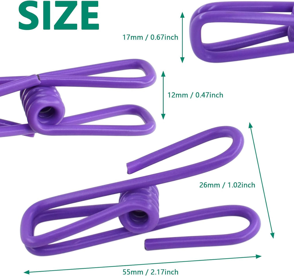 50 Packs Steel Wire Clips Vinyl Plastic Coated Multi-Function Colored Utility Clothesline Clip for Laundry Hanging, Kitchen Bag Sealing, Multi-Purpose Clothespins