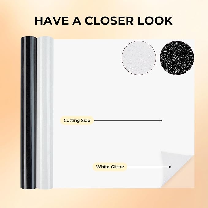 HTVRONT Glitter HTV Vinyl- 10” x 5ft White and Black Glitter Iron On Vinyl | - Image 6