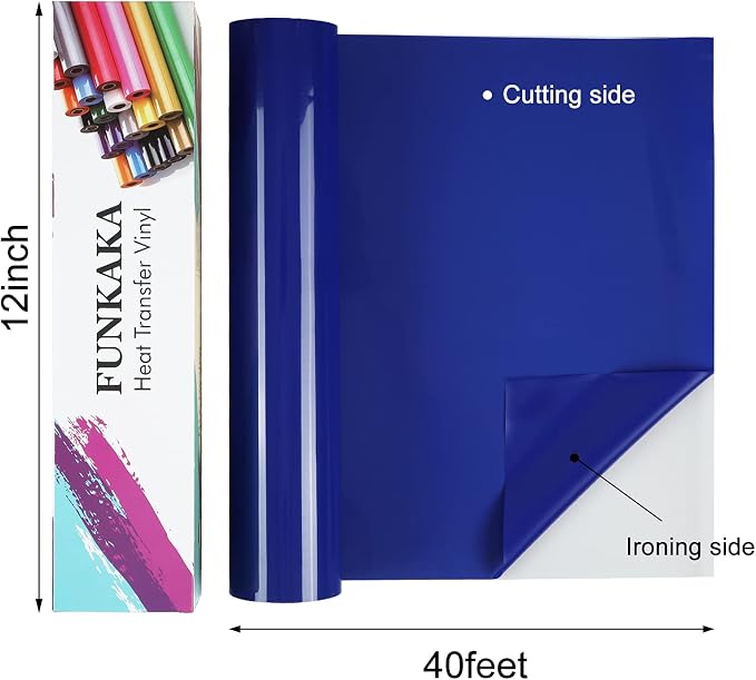 FUNKAKA Blue Heat Transfer Vinyl Rolls, Adhesive Glossy HTV Vinyl - Image 2