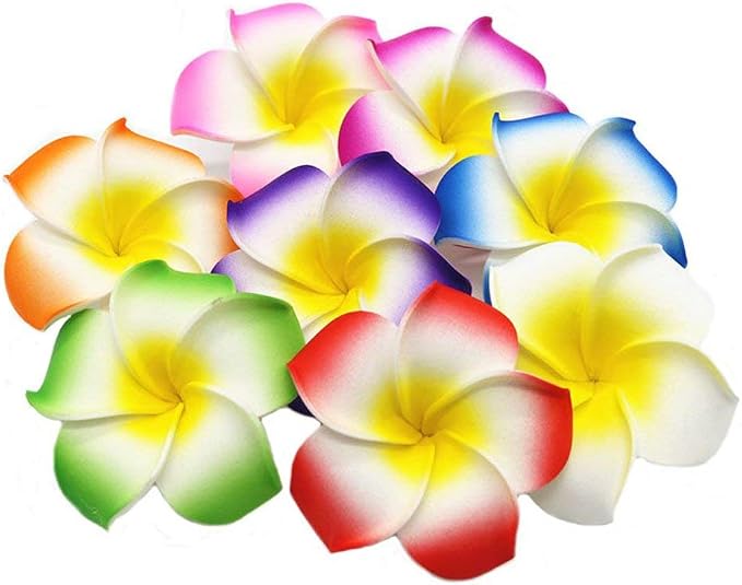 Pursuestar 100Pcs Mixed Colors Foam Hawaiian Frangipani Artificial Plumeria by Pursuestar