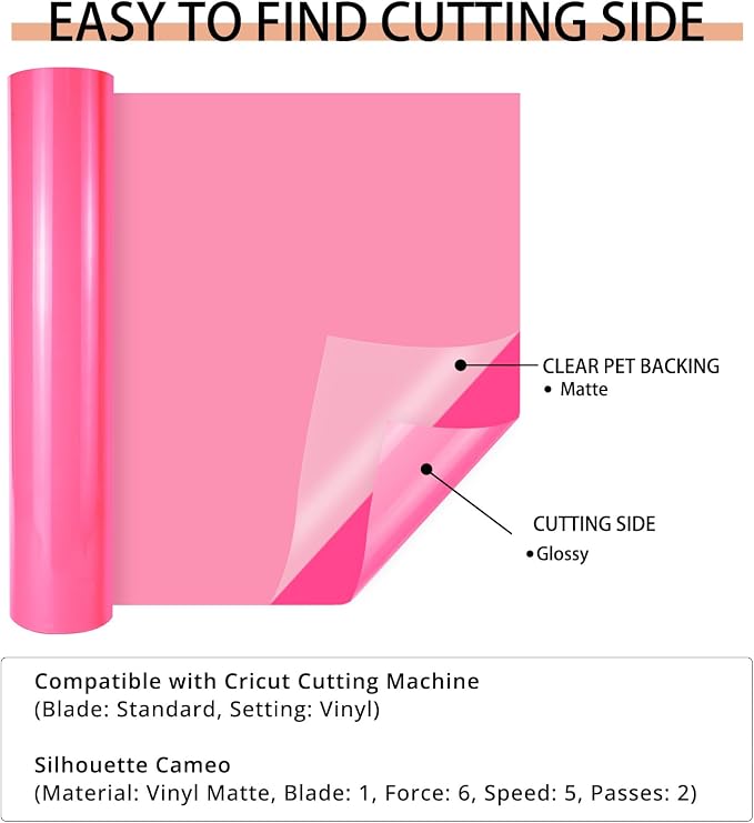 HTVRONT Neon Pink Permanent Vinyl, Glossy Adhesive Vinyl Roll | - Image 5