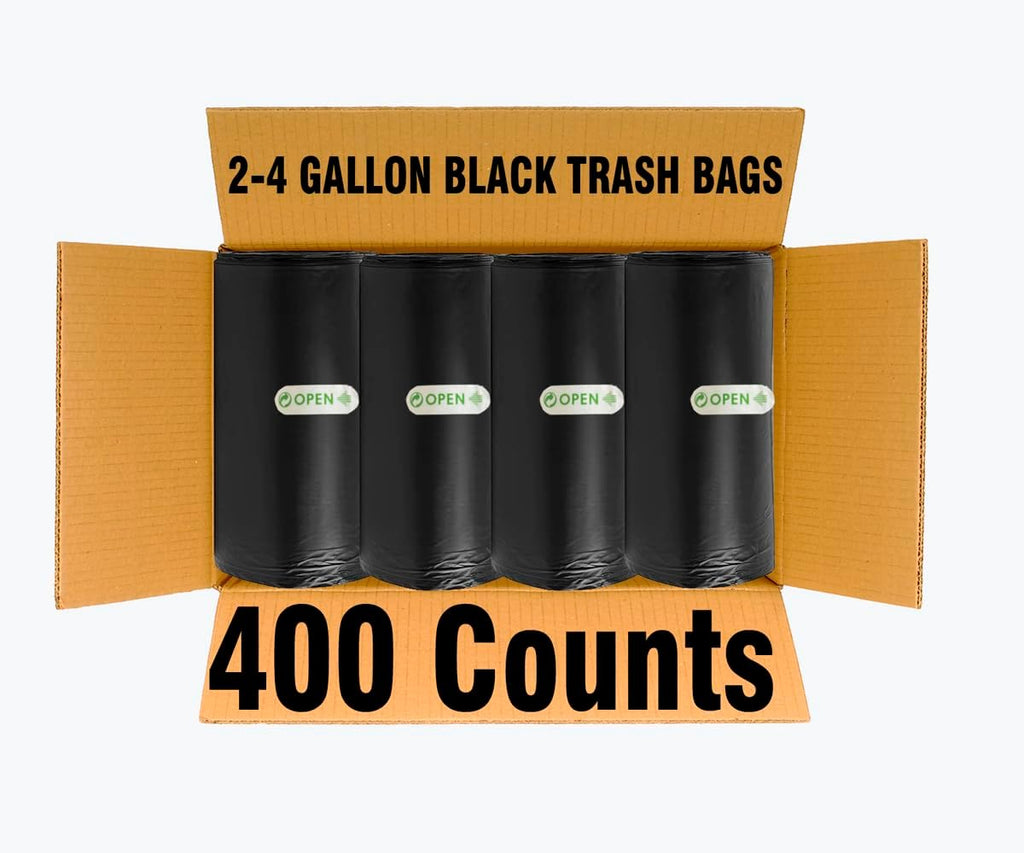 2-4 Gallon Trash Bags, 400 Count Black Garbage bags, Small Trash Can Bin Liners for Bathroom, Office, Industrial, Commercial, Janitorial, Municipal, Recycling