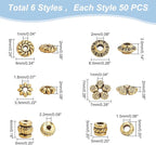 PH PandaHall 300pcs Tibetan Spacer Beads, 6 Style Antique Golden Spacers Alloy - Image 3