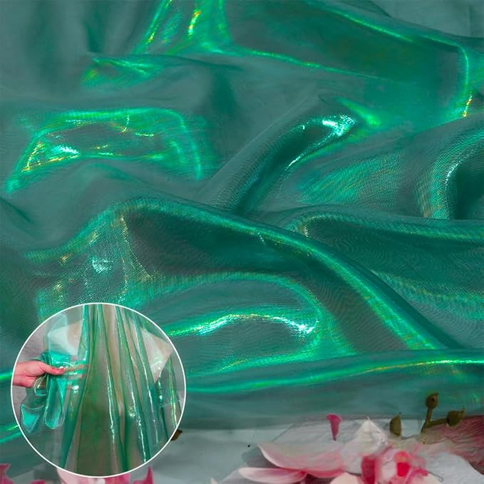 Blackish Green 11 Yard Long Iridescent Organza Fabric - Image 5