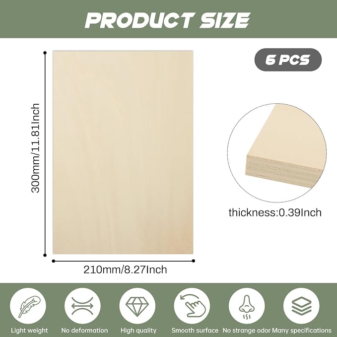 6 Pack Plywood Sheets, Unfinished Wood Boards Blanks - Image 2