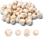 20mm Unfinished Wooden Beads, 20 Geometric and 50 Round Polygon Wood Beads - Image 6