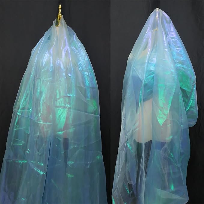 Light Blue Iridescent Organza Fabric - Image 5