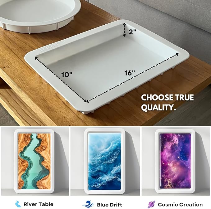 Alaskey® Large Premium Rectangular Resin Table Silicone Mold 16"x10" and 12"x7" - Image 4