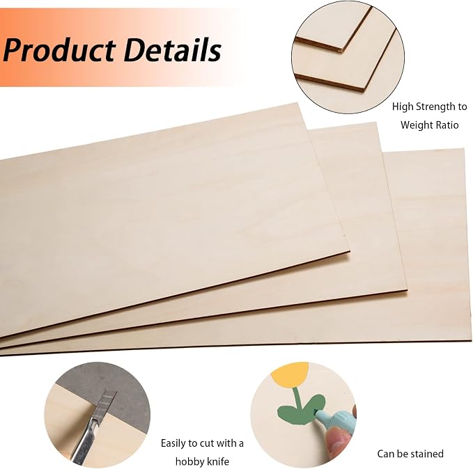 24 Pack Basswood Sheets for Crafts 12 x 20 x 1/8 Inch- 3mm Thick Plywood Sheets - Image 3