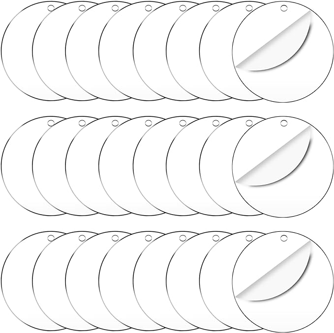 50 Pieces Clear Acrylic Circle Keychains Tags 2.5"/63.5mm Acrylic Discs | by Senbota
