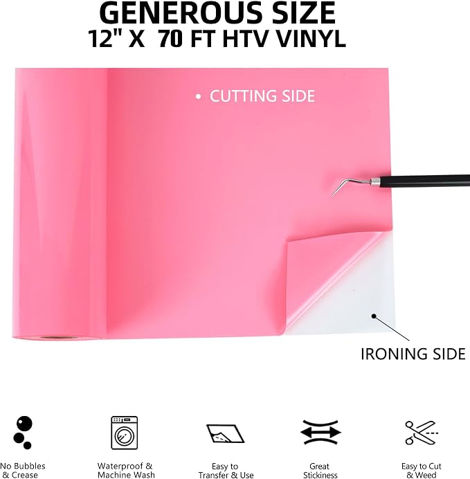 FUNKAKA Pink HTV Heat Transfer Vinyl Rolls, Adhesive HTV Vinyl - Image 3