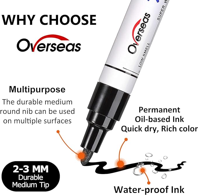 Overseas White Paint Pens Permanent Markers, 3 Oil Based Paint Makrers | Medium - Image 2