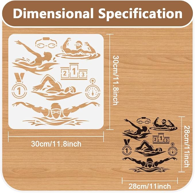 11.8"x11.8" Swimmer Swimming Wall Stencil Templates, Water Sports Reusable - Image 2