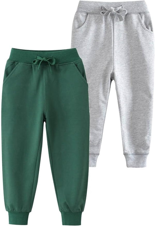 HUAER& Baby Boy's Jogger Pants Dinosaur Car Animal Print Drawstring Elastic Sweatpants 2-Pack