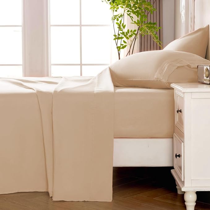 ROSE&RISY Khaki King Sheet Set, 4 Pieces Soft Bedding King Sheet Set, - Image 4