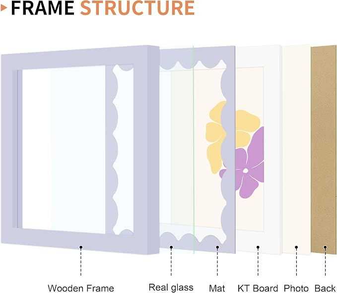 6x6 Picture Frame with Wavy Mat, Wooden Real Glass 6 x 6 Photo Frame - Image 5