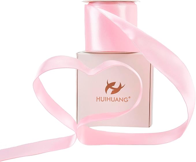 HUIHUANG Pink Satin Wired Ribbon 2.5 inch Light Pink Double Sided Satin Wire - Image 6