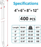 Zip Ties Assorted Sizes, 400 Pack, UV Resistant Wire Ties by ANOSON - Image 2