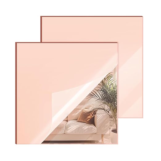 Rose Gold Mirror Acrylic Sheets – 2 Pack, 12x12Inches, 1/8 Inch Thick, by SAKRNIC
