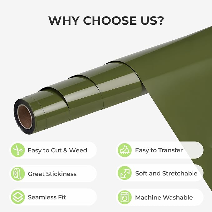 HTVRONT Olive Green HTV Vinyl Roll - Image 3