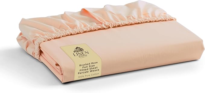 Linen Home 100% Cotton Percale Weave Fitted Sheet, Full Size, Brushed Rose by LINENHOME