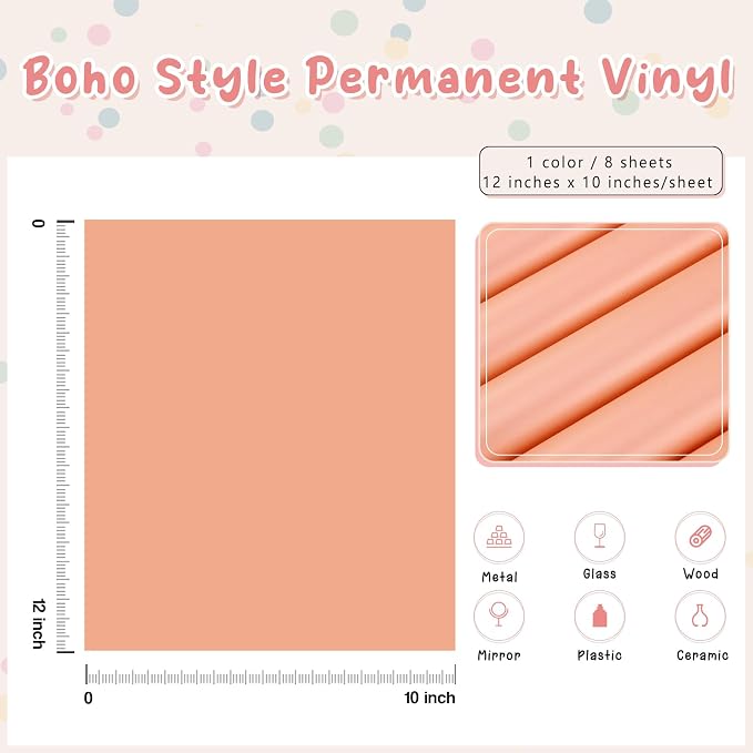 Tintnut Boho Permanent Adhesive Vinyl 8 Sheets 12"x10"Peachy Pink Vinyl | Solid - Image 2